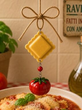 Ravioli & Tomato Ornament | Handmade Italian Food Ornament, Pasta Lover Gift